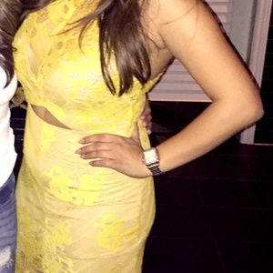 Love Triangle Yellow Lace Midi Dress